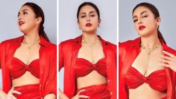 Huma Qureshi radiates hotness in a red skirt and bandeau top as she attends the press event for her movie Monica, O My Darling