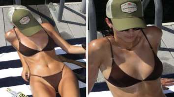 Kendall Jenner is making the most of sunny weather in a skimpy brown bikini