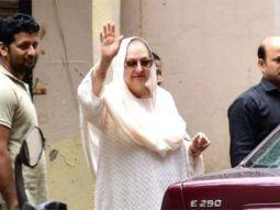 Saira Banu waves at paps in white salwaar