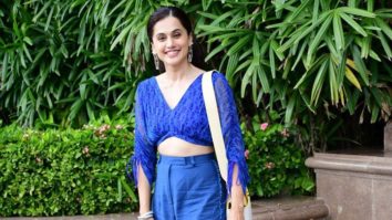 Taapsee Pannu smiles for paps in blue oufit and silver heels