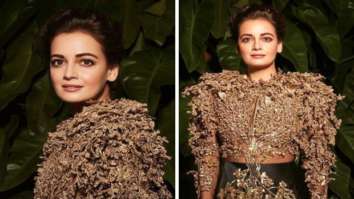 Dia Mirza is a sight to behold in a 3D embroidered gown designed by Rahul Mishra for the Filmfare Awards 2022