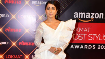 Hina Khan arrives for Lokmat Awards in white ruffled saree