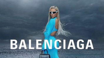 Kim Kardashian dazzles in an electric blue gown with cut-outs at the back for new Balenciaga campaign