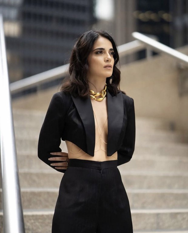 Radhika Madan takes over streets of Toronto in a sizzling shirtless crop blazer and pants
