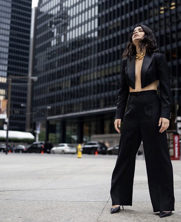 Radhika Madan takes over streets of Toronto in a sizzling shirtless crop blazer and pants