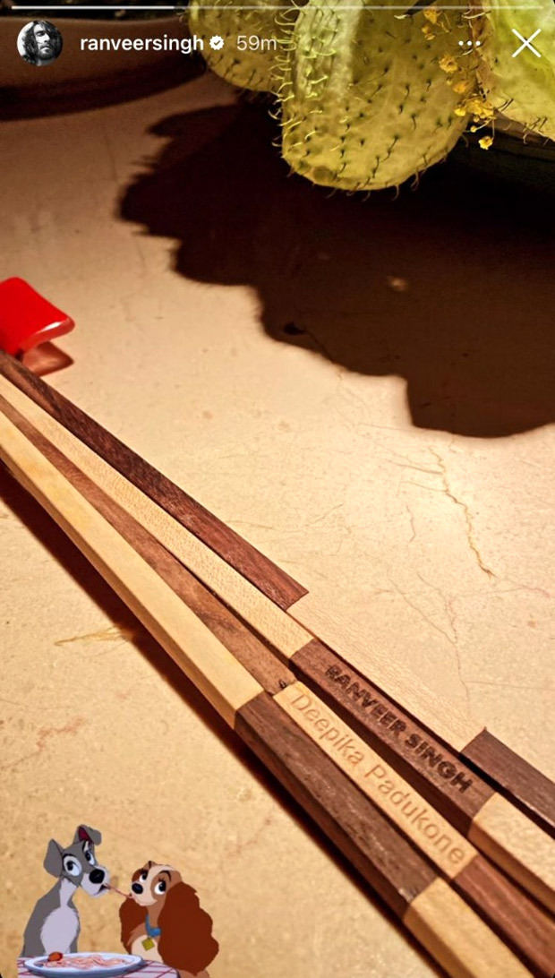 Ranveer Singh and Deepika Padukone get monogrammed chopsticks for a cozy date night, see photo Ranveer Singh and Deepika Padukone get monogrammed chopsticks for a cozy date night, see photo