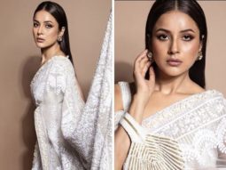 Shehnaaz Gill in white embellished saree with feather detailing looks straight out of a fairytale