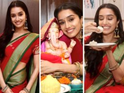 Shraddha Kapoor is a classic beauty in red and green saree as she brings home Bappa