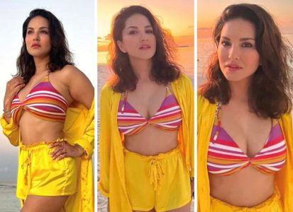 413px x 300px - Sunny Leone looks too hot to handle in multi-colour bikini top and yellow  shorts in Maldives : Bollywood News - Bollywood Hungama