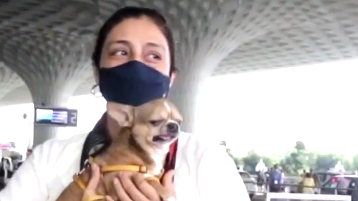 Tabu snapped at the airport with her cute little dog - Bollywood Hungama