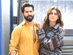 Varun Dhawan and Kriti Sanon do funky poses for paps
