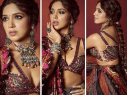 Bhumi Pednekar makes a charming hostess for her Diwali party donning a multicoloured lehenga by Abu Jani Sandeep Khosla with oxidised jewellery