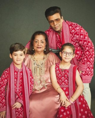Diwali 2022: Karan Johar shares family portrait with mother Hiroo and twins Roohi and Yash, see photos