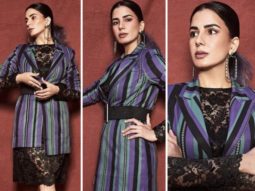 Kirti Kulhari shells out major boss lady vibes in a black lace dress, striped blazer for Four More shots promotion