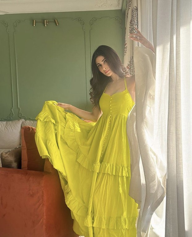 Mouni Roy’s bright green maxi dress worth Rs. 3500 with ruffle tiers and strappy sleeves is a weekend must-have