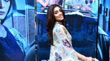Shriya Saran flashes her cute smile for paps as she poses with Drishyam 2 poster
