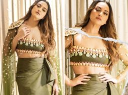 Sonakshi Sinha looks gorgeous in an olive green three-piece co-ord set and floral heels by Papa Don’t Preach by Shubhika