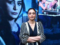 Tabu poses with Drishyam 2 poster at trailer launch
