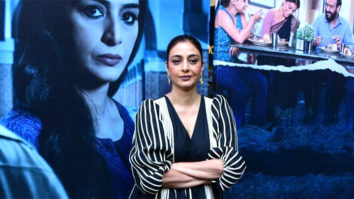 Tabu poses with Drishyam 2 poster at trailer launch