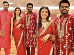 Hansika Motwani looks stunning in a red embellished saree as she kickstarts her pre-wedding festivities with Mata Ki Chowki