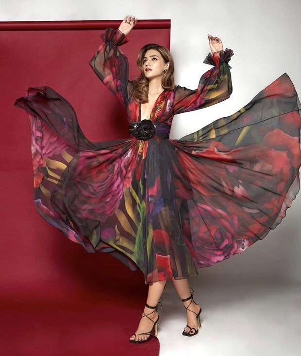 Kriti Sanon is blocking fashion traffic in a Rs. 68K wide-neck flared midi dress for Bhediya promotions
