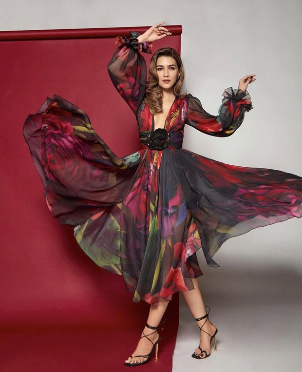 Kriti Sanon is blocking fashion traffic in a Rs. 68K wide-neck flared midi dress for Bhediya promotions