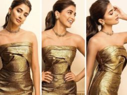 Pooja Hegde is all glitz and glam in this strapless golden gold gown