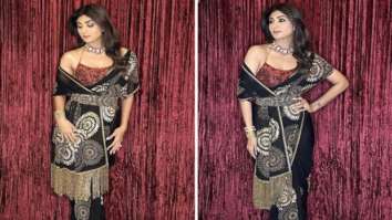 Shilpa Shetty is a sight to behold in an Anand Kabra black & gold saree worth Rs. 91