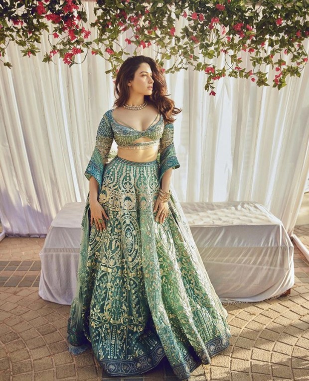 Tamannaah Bhatia’s turquoise and gold lehenga by Falguni & Shane Peacock is meant to be bookmarked for brides-to-be