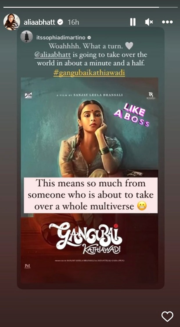 Loki star Sophia Di Martino lauds Alia Bhatt starrer Gangubai Kathiawadi; here's how latter reacts
