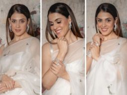 Genelia D’souza mesmerises in a kapardara sheer ivory saree for Rs. 26,000 for Ved promotions