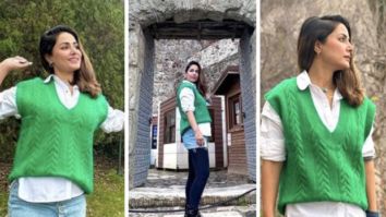 Hina Khan gives winter fashion cues in a bright green sweater vest and denim skirt while being on vacation in Turkey