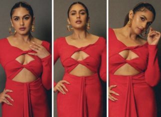 Huma Qureshi looks fiery in bold red a cutout gown as she attends Monica O my Darling success party