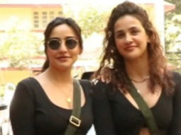 Neha Sharma & Aisha pose for paps outside their gym twinning in all black outfits