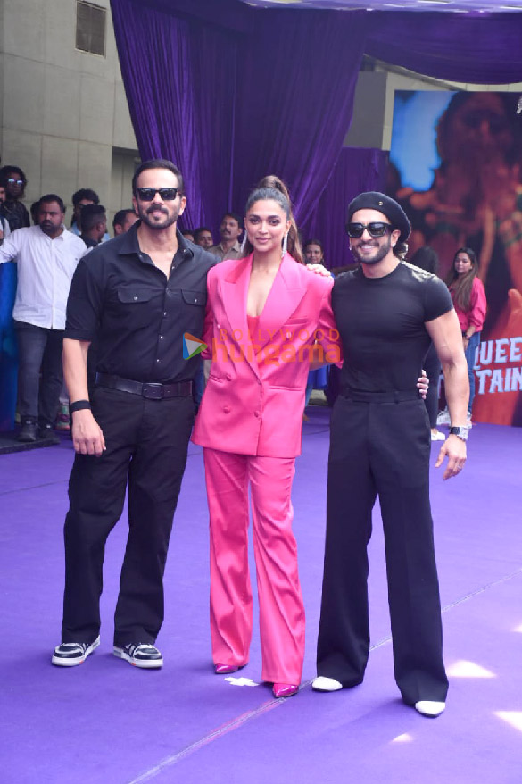 photos deepika padukone ranveer singh and rohit shetty snapped at the launch of the track current laga re from cirkus 1