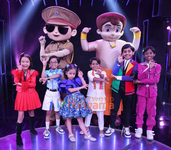 photos little singham and chhota bheem snapped on the sets of the kids reality show sa re ga ma pa lil champs 3