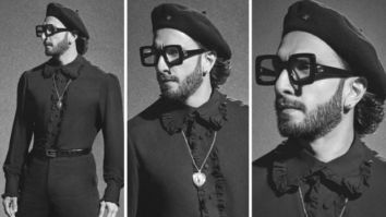 Ranveer Singh stands out in an all-black ensemble with a ruffled shirt and flared pants for Cirkus promotions