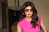 Shilpa Shetty gets clicked in the city sporting a bright pink top and denims