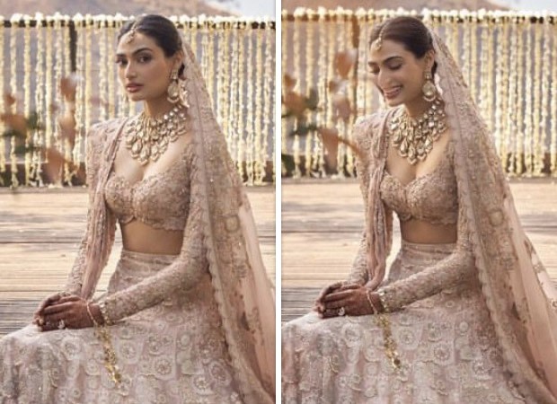 Athiya Shetty makes a vivacious bride in a blush pink lehenga by Anamika Khanna with radiant rose gold makeup 2
