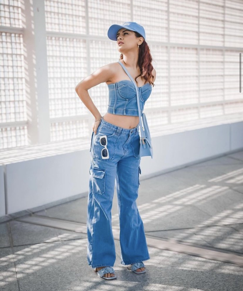 Avneet Kaur makes a fashion statement in denim on denim look with her corset top and jeans