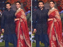 Deepika Padukone in bright red saree and Ranveer Singh in black bandgala at Anant Ambani & Radhika Merchant’s engagement party is a lesson in couple dressing for weddings