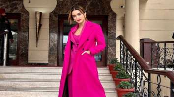 Kriti Sanon’s pink overcoat and bright pink pantsuit is one of the best choices of the Barbiecore trend