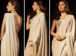 Mahira Khan is winning hearts for her traditional look in an ivory saree with sequins