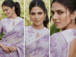 Malavika Mohanan aces spring fashion in beautiful lilac floral saree for Christy promotions