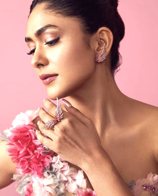 Mrunal Thakur celebrates her fairy-tale moment in a pink floral embellished gown by Saiid Kobes