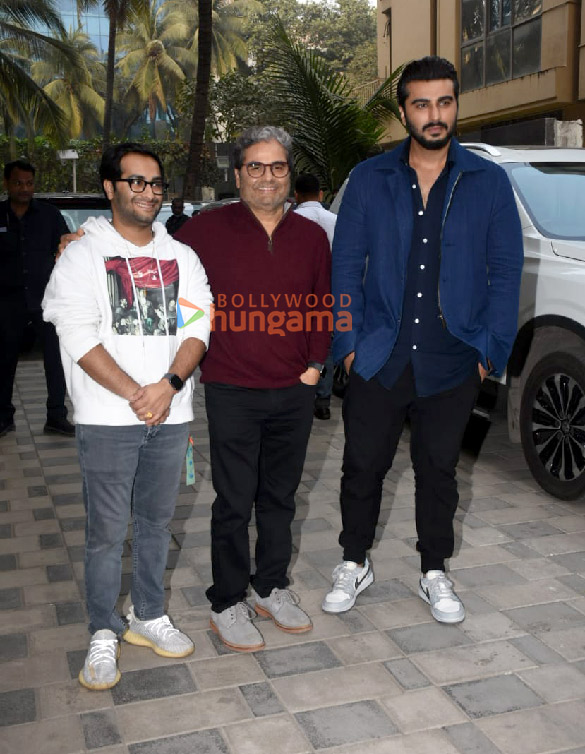 photos arjun kapoor radhika madan vishal bhardwaj and aasmaan bhardwaj snapped at t series office promoting their film kuttey 3
