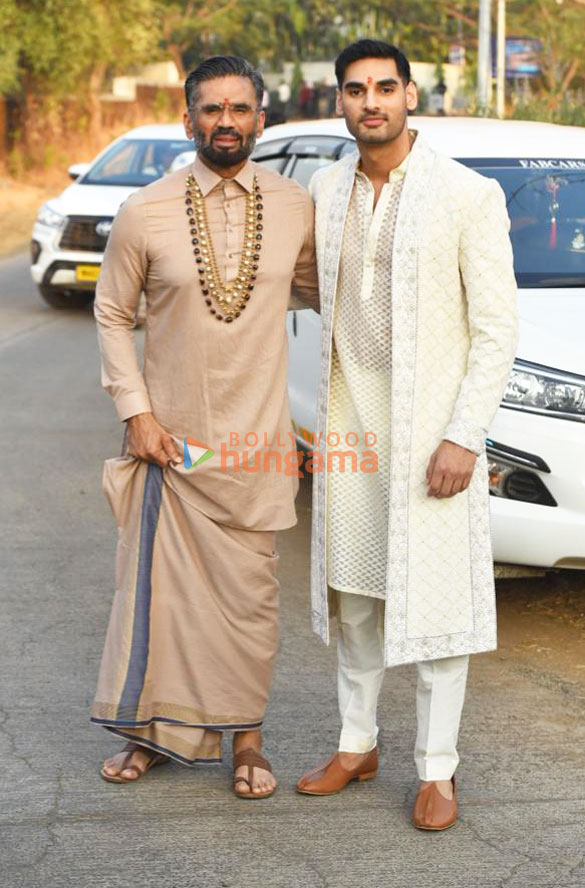 photos suniel shetty and ahan shetty meet media post kl rahul athiya wedding 1