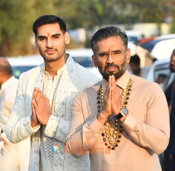 Photos: Suniel Shetty and Ahan Shetty meet media post KL Rahul – Athiya wedding
