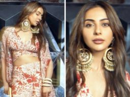 Rakul Preet Singh sports a floral-printed three-piece co-ord outfit by Arpita Mehta, channelling Indo-Western charm for Chhatriwali promotions