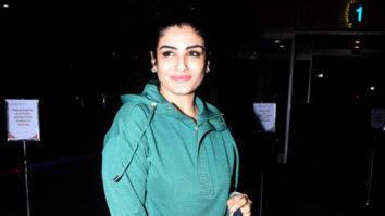 Raveena Tandon gets clicked posing for paps in a green outfit